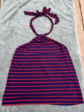 NWOT Ann Taylor nautical themed halter top, red and navy stripes, tie neck.